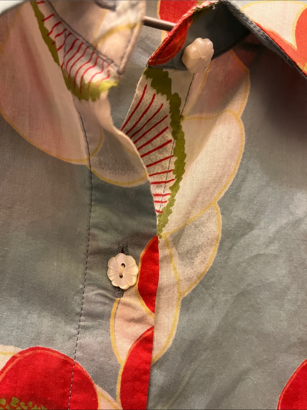 Anthropology Floral Button down Shirt - Blue with Red & Orange Flowers Odille - Picture 5 of 5